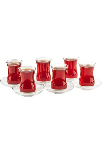 Generic BullyBae Turkish Tea Glasses and Saucers Set (12 Pieces), Arabic Persian Tea Cups (4oz/120ml)