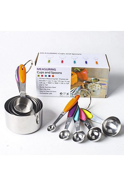 Generic BHjoybeauty 10 Piece Measuring Cups and Spoons Set in 18/8 Stainless Steel Durable Kitchen Cooking