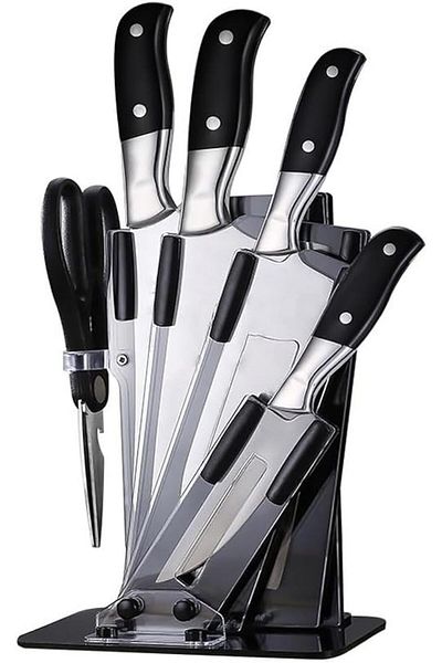 Generic AGD Kitchen Knife Set Of 5 Pieces With Stand YG-601 Silver/Black