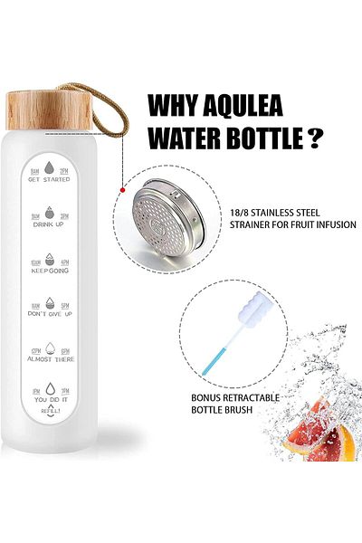 Generic TRASSLE 32 Oz Borosilicate Glass Water Bottle with Times to Drink - Wide Mouth BPA Free Glass Motiv