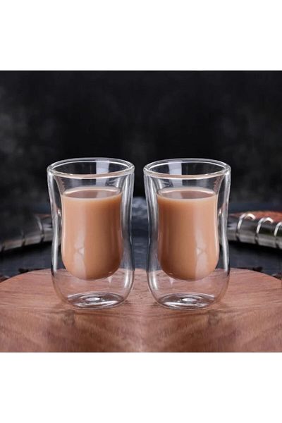 Generic Cuisine Art Double Walled Glass Coffee Cup 2-Piece Set, 100 ml Capacity