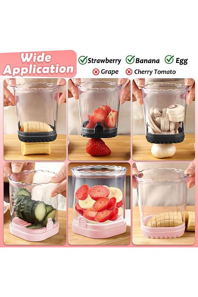 Generic Azonee Fruit Slicer Cup, Multi-Function Strawberry and Banana Slicer, Detachable Push Plate Cutter,