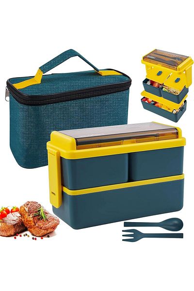 Generic DHB tech Bento Lunch Box Stackable, 1400ml Bento Box Lunch Containers with 3 Removable Compartments