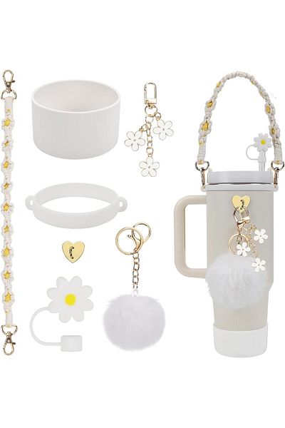 Generic KOWVOWZ Stanley Cup Straw Accessories Set 1 Pcs Water Bottle Handle Strap 2 Pcs Stanley Charms 1 Pc