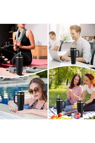 Generic Thermal mug with Lid and Straw | Stainless Steel mug Insulated Hot and Cold with Leak Proof Mug Cup