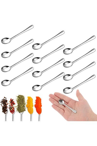 Generic Teenyyou 12 Pcs 2.87" Tiny Stainless Steel Spoons for Spices Jars Mini Small Little Condiment Spoon