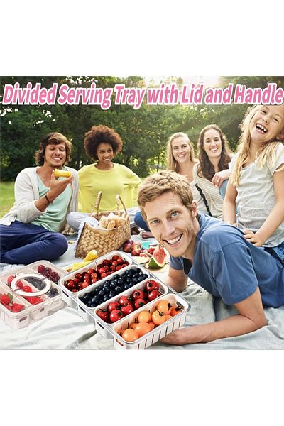Generic Salad Bar Containers for Fridge with Lid and Handle, Fruit Storage Containers with 4 Removable Cola