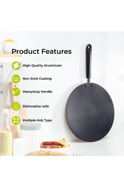 Generic Royalford Non-Stick Aluminum Tawa Black 28Cm RF9554
