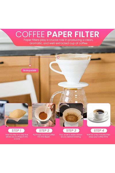 Generic HighTech4All Scoop For Coffee +Filter Coffee Paper 100 pcs, V60 Unbleached Disposable Filter Papers