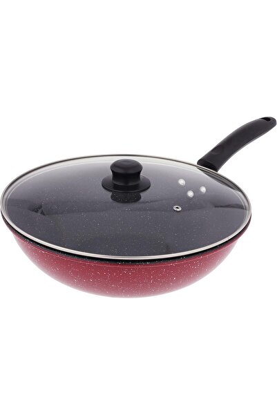 Bister مقلاة غير لاصقة 30 سم، لون أسود وأحمر، قاعدة من الفولاذ المقاوم للصدأ