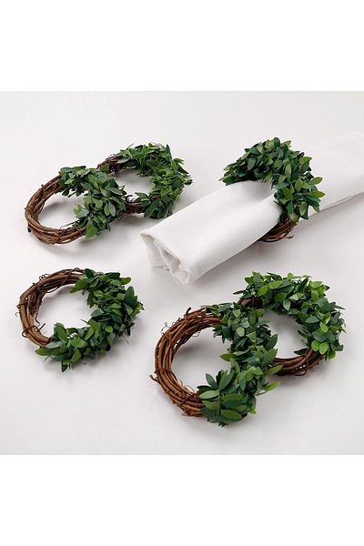 Generic TERRIFI Leaves Napkin Rings Set of 6, Greenery Rattan Napkin Holders, Spring Wreath Farmhouse Style