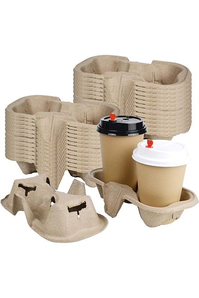 Generic Lainrrew 25 Pcs 2 Cups Biodegradable Drink Carriers, Compostable Drink Carry Trays Cup Holders for