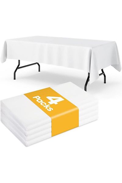 Generic ALMEKAQUZ 4 Pack Disposable Tablecloth, 54''×108'' Rectangle Table Cloth for 6ft Tables, Polyester