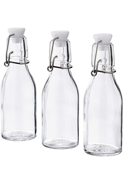 Generic زجاجة كوركن من ايكيا مع سدادة، زجاج شفاف، 15 سل، عبوة من 3 قطع