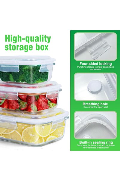 Generic SKY-TOUCH 3-piece Glass Bento Storage Containers, Leakproof Locking Lids, Microwave Safe