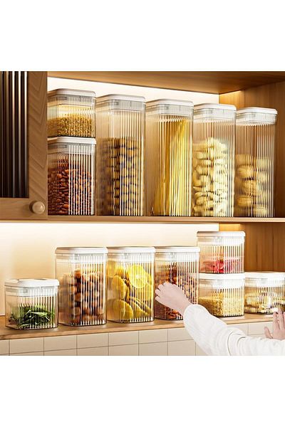 Generic Set of 3 White Airtight Food Jars - Sealed Canisters for Kitchen & Pantry Organization - Premium Ha