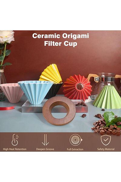 Generic EqiEch V60 Coffee Dripper,Origami Style Cone Coffee Filter,Reusable Ceramic Coffee Drip Filter,1-4