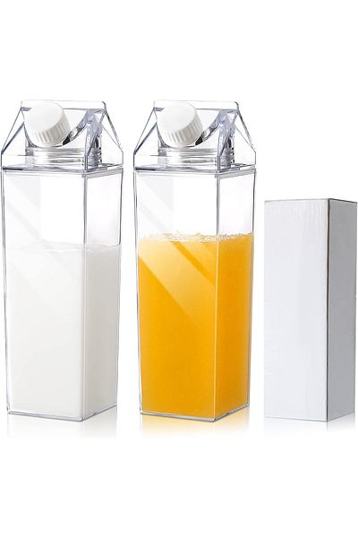 Generic YRQX 17 oz Milk Carton Water Bottles Plastic Clear Milk Bottles Portable Reusable Milk Box Milk Car