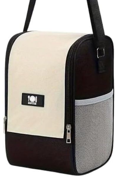 Generic WDA Insulated Lunch Bag with Mesh Pocket, Black and Beige, Adjustable Shoulder Strap