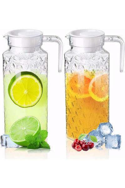 Generic 2-Pack Plastic Water Pitcher, 1.1L Heat-Resistant PC with Crystal Diamond Design, Clear Beverage Wa