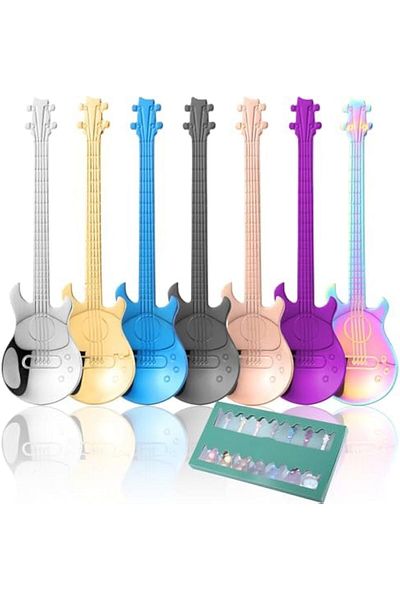 Generic CMGTYYD Guitar Coffee Teaspoons, 7pcs Stainless Steel Musical Coffee Gifts Sets for Man Cute Tea Sp