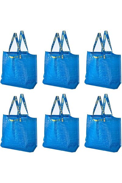 Generic Ikea 6 Frakta Shopping Bags 10 Gal Blue Tote Multi Purpose Durable Material, M
