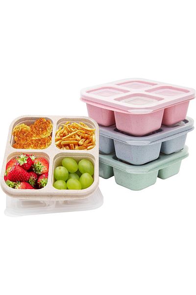 Generic YRQX 4 Pack Bento Lunch Box，4 Compartment Snack Containers，Divided Bento Snack Box，Meal Prep Contai