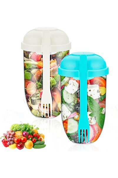 Arabest 2 Pcs Salad Cup with Lids and Fork Fresh Salad Shaker Container for L...