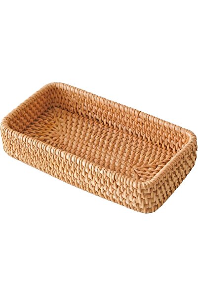 AZONEE Small Rectangular Woven Rattan Serving Tray - Natural Beige (1 Piece)