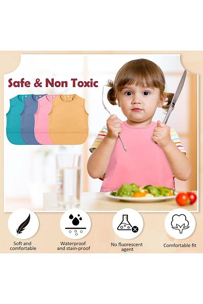 Generic Coodiikaka Mess-Free Baby Bibs, 4 Waterproof Baby Bibs with Pocket, Baby Boy/Girl Bibs,