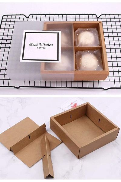 Generic KASTWAVE Cupcake Boxes with Inserts and Display Windows, Brown Kraft Treats Gift Boxes, Cupcake Con