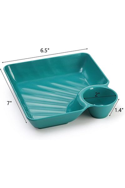 Generic Tazweeq Chip Dip Serving Platter Set, 12pcs Plastic Dumpling Plates with Sauce Compartment for Appe