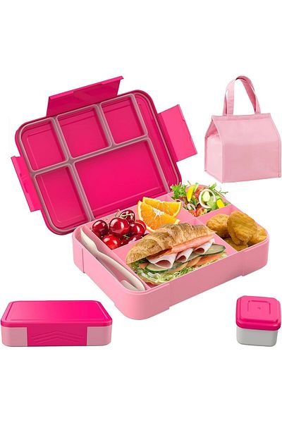 Generic Bento Box - Lunch Box For Kids - Lunch Box For Adults,Portable Lunch Box With Bag(Pink）