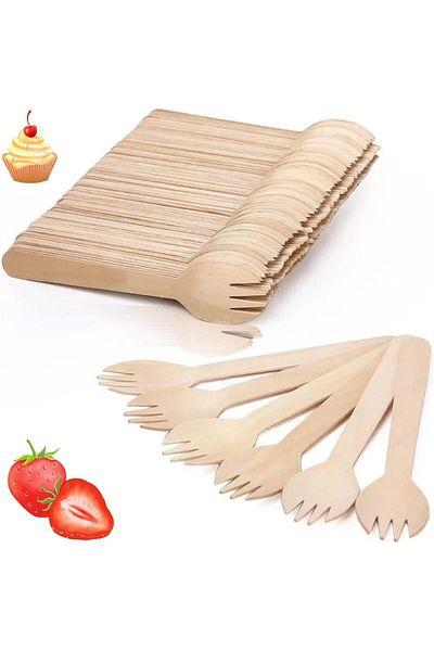 Generic Duomama Eco-Friendly Wooden Disposable Sporks Pack for Weddings, Picnics & Parties - Set of 50 Biod