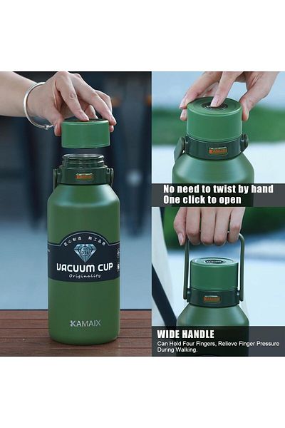 Generic KEYSJEFF 1L Insulated Stainless Steel Water Bottle With Handle - Large Double Wall Sport Bottle, On