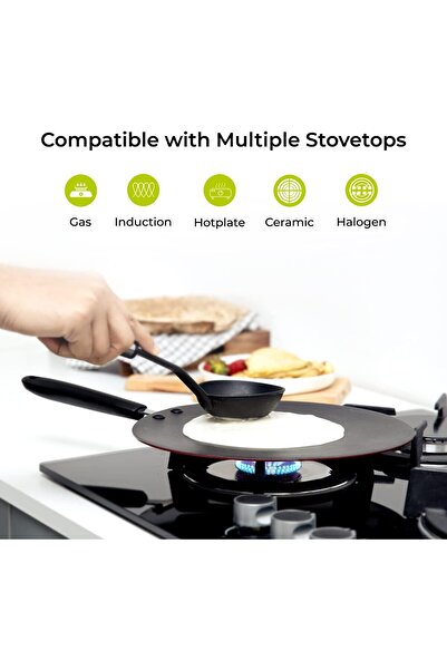 ROYALFORD Non-Stick Aluminum Tawa Pan, Black, 28 cm, RF9554