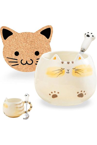 Generic Gifts for Women Cute Stuff Christmas Cat Coffee Mug Friendship Gifts Ceramic Kawaii Tea Cup Funny N