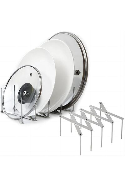 Generic Adjustable Pot Lid Organizer, 4-Section Dish Rack for Storing Houseware, Plate and Pan Lid Rack Hol