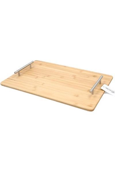 Generic Bien Servi Rectangular Bamboo Serving Tray with Handle Natural and Silver G19-BX012