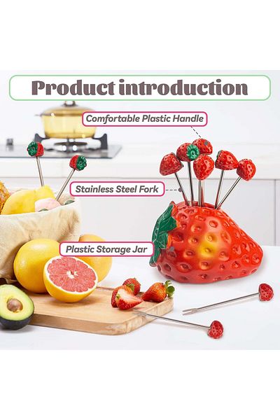 Generic ALMEKAQUZ 10 Piece Fruit forks Sets, Strawberry Stainless Steel Fruit forks and Strawberry Holder,
