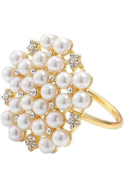Generic 12 pcs Chic Hotel Restaurant Simulated Pearl and Diamond Inlaid Napkin Rings - Perfect for Valentin