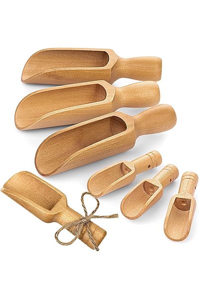 Generic ALMEKAQUZ 6 Pcs Bath Salt Scoop, Wooden Scoops for Canisters, 3 Big 3 Smalll Natural Beech Wooden S