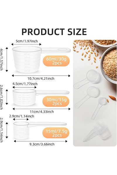 Generic 6 Pcs Plastic Measuring Spoon Set, 60ml/30ml/15ml Scoops for Powder, Transparent Protein Powder Sco