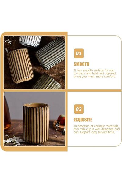 Generic Vintage Ceramic Mug, AZONEE 300ml Chinese Tea Cup, Ceramic Coffee Mug, Striped Handleless Mug for L