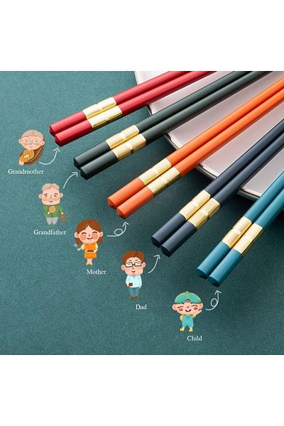 Generic RCQD Chopsticks, 5 Pairs Dishwasher Safe Metal Chopsticks, Reusable Chopsticks, Easy to Use, Square