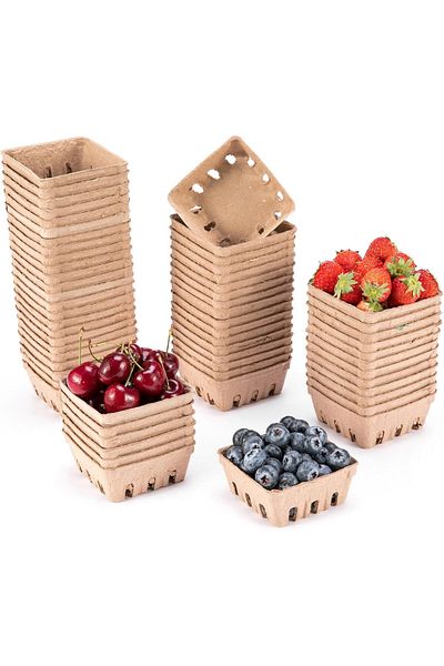 Generic Tazweeq 60Pcs Pulp Fiber Berry Basket, Molded Containers Vented for Fruit, Small Produce Basket Con