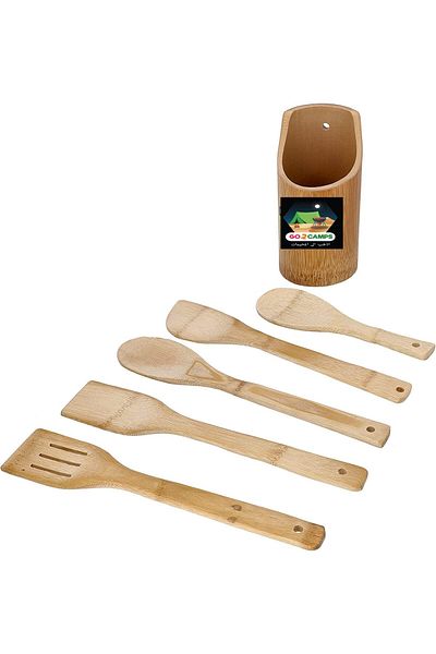 Generic Al Madina Alsaqer Organic Bamboo 5 Peice Kitchen Tool Set-Spatula,Turner,Slotted Turner,Serving Spo