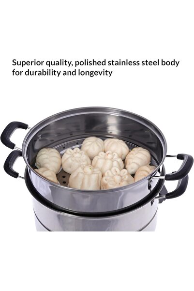 Bright Home قدر بخاري من الفولاذ المقاوم للصدأ بثلاث طبقات، 30 سم، فضي، 900 م...