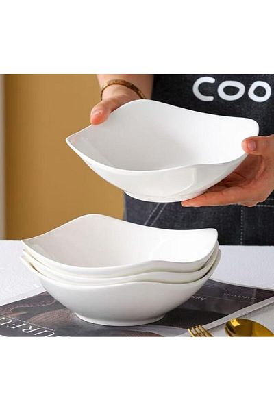 Generic Elegant White Ceramic Square Bowls – Set of 4, Durable & Versatile for Dining, Serving, and Decor，I