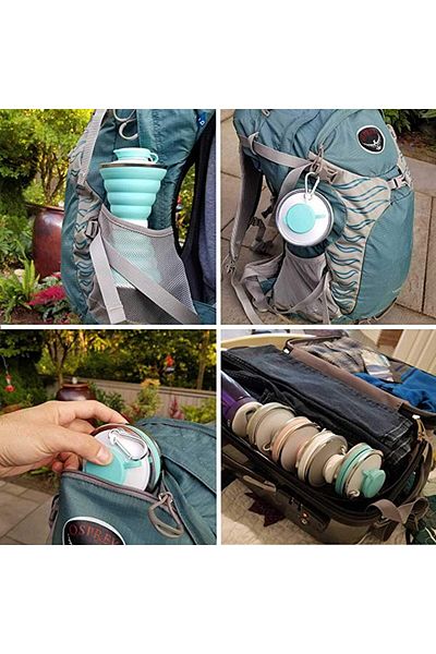 Generic Camping Cup With Carabiner, Collapsible Water Bottle, Reuseable Silicone Foldable Leak Proof Portab
